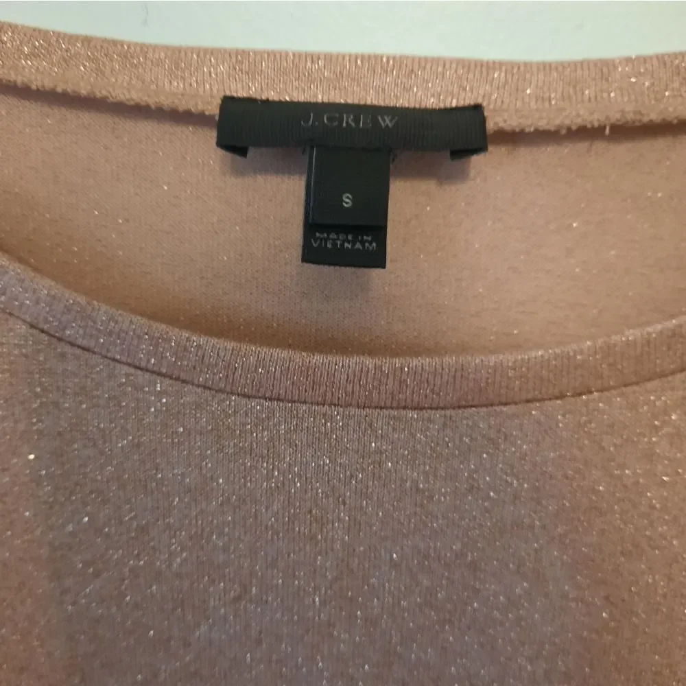 J. Crew Women's S Rose Gold Metallic Long Sleeve w/Ruffle Cuffs Pullover Sweater